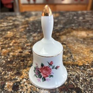 Vintage Japanese Porcelain Bell Hand Painted Floral With Gold Trim